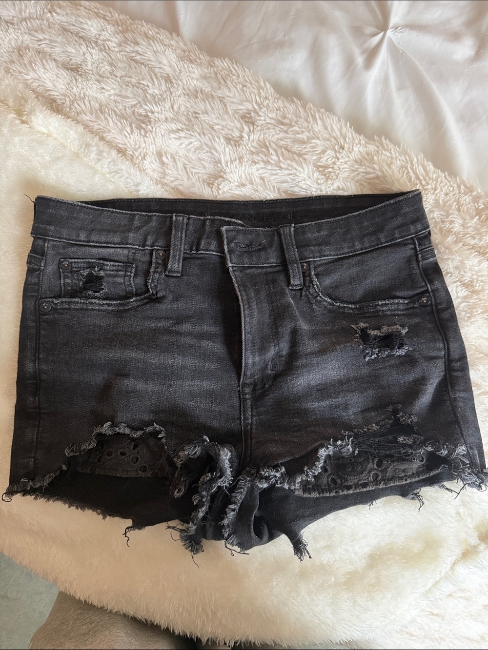 American Eagle Outfitters Black Distressed Denim Cutoff Shorts